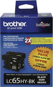 Paquete de 2 cartuchos de tinta negros de alto rendimiento Brother LC65HYBK originales nuevos (2-PK) - Imagen 1 de 6