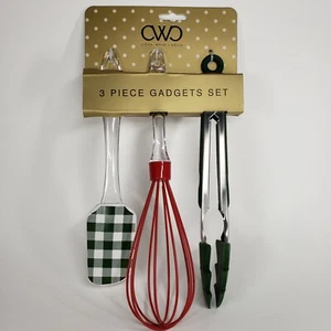 Christmas Holiday •3 Piece Gadgets Set Spatula Tongs Whisk Cook With Color “NEW” - Picture 1 of 5