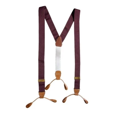 Brooks Brothers Hombres Granate Azul Marino Punto Ajustable Botón Tirantes Cuero Seda Foto 1 de 4