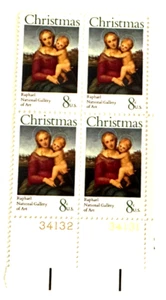 1973 US Stamp 8 Cents Traditional Christmas: Madonna block 4, Scott #1507 MNH - Picture 1 of 1
