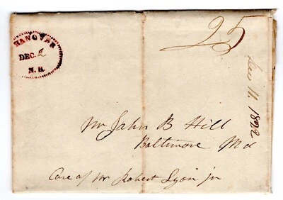 Exeter NH Cogged Oval Stampless Letter 1822 to Baltimore MD Foto 1 de 4