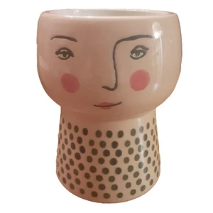 Opalhouse Keramik Gesicht Vase Sukkulenten Übertopf Topf 4 1/2" hoch schwarz gepunktet - Bild 1 von 8