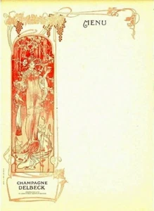 Original vintage print CHAMPAGNE DELBECK MUSE MENU 1900 - Picture 1 of 1