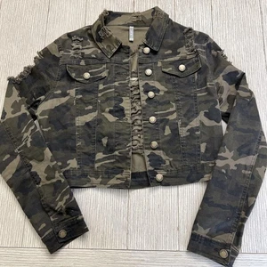 Giacca American Bazi donna grande mimetica cropped denim invecchiato verde RJK-884 - Foto 1 di 9