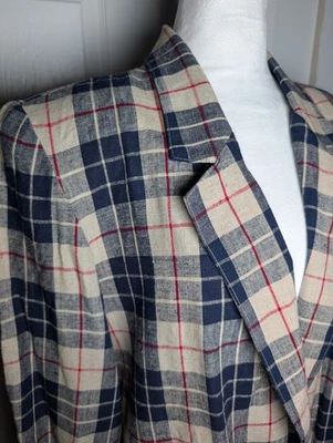 Blazer a Cuadros Americana Mezcla de Lino Requisitos Talla 12 Manga Larga Forrado Espalda Foto 1 de 4