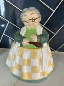Tarro de galletas abuela abuela tarro amarillo verde vasos cuchara de madera Cottagecore de colección - Imagen 1 de 11
