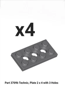 NEW LEGO QTY x4 DARK BLUISH GRAY Technic Plate 2 x 4 with 3 Holes - 3709b - Picture 1 of 1