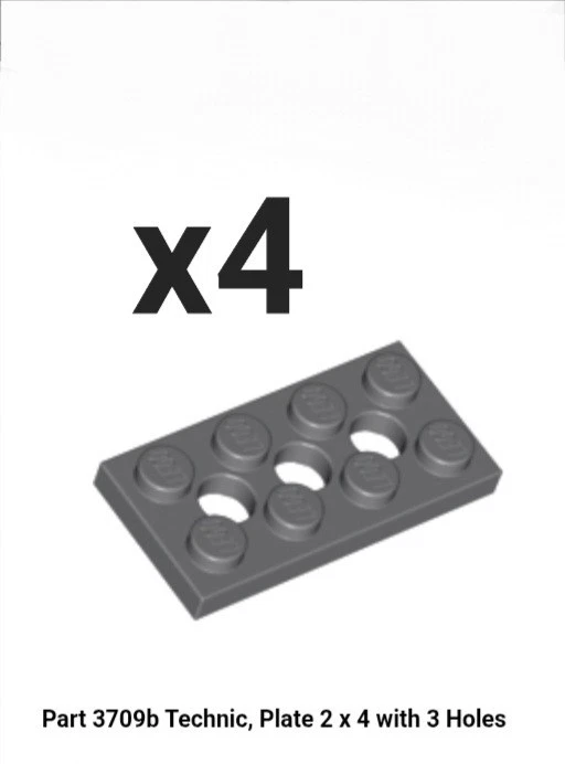 NEW LEGO QTY x4 DARK BLUISH GRAY Technic Plate 2 x 4 with 3 Holes - 3709b - Image 1 of 1