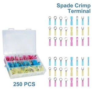 250X Schrumpfklemmen Drahtverbinder Elektro Crimp Gabel Spaten Ring Kits - Bild 1 von 11