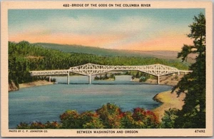 c1940s Columbia River, Washington / Oregon Postcard "Bridge of the Gods" LINEN - Picture 1 of 2