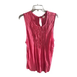 Anthropologie Akemi + Kin Linen Blend Tunic Length Top Pink XL Keyhole Button - Picture 1 of 6