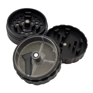Aluminium Grinder 3-teilig schwarz 62mm Kräutermühle Rotorklingen mit Sieb - Bild 1 von 24