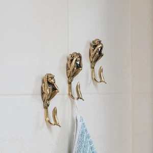 Set of 3 Brass Monkey Wall Hooks – Solid Brass – See No Evil Trio - Picture 1 of 14