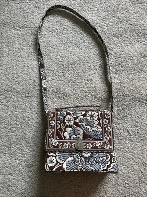 Vera Bradley Julia Brown With Blue Flowers Handbag Crossbody Purse - Image 1 of 4