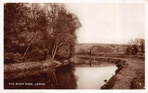 THE RIVER OUSE LEWES SUSSEX REAL PHOTO POSTCARD 1938 - Picture 1 of 2