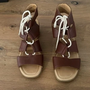 Sperry Topsider Vivienne Lia Brown Lace Up Leather Block Heel Sandals Size 10M - Picture 1 of 13