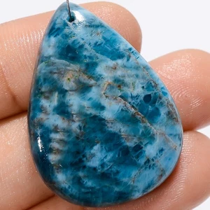 Neon Blue Apatite Pear Cabochon Drilled Gemstone 49.5 Ct. 34X25X6 mm A-30312 - Picture 1 of 2