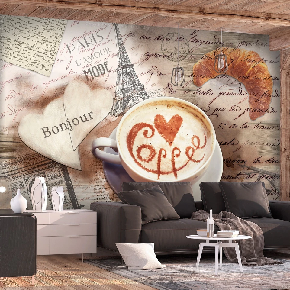Kaffee Küche Holzoptik VLIES FOTOTAPETE 3D WOHNZIMMER TAPETE WANDBILD XXL - Bild 1 von 1