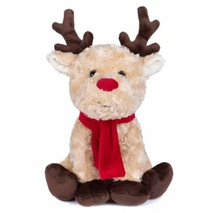 Peluche de reno rizado sentado de Navidad 25 cm con bufanda Navidad súper suave tierno Reino Unido - Imagen 1 de 1