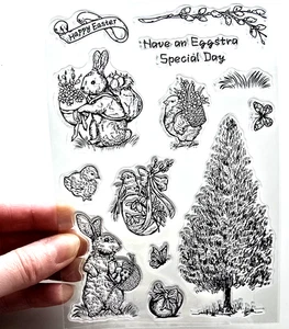Clear Stamps TRADITIONAL WOODLAND EASTER Egg Chick Rabbit Tree Card Making - Picture 1 of 8