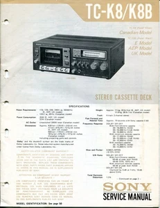 Sony TC-K8/K8B Stereo Cassette Deck Service Manual - Picture 1 of 2