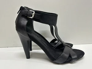 Nine West Nosashay Mujer Six 9.5 M Cuero Negro Puntera Abierta Tiras Cono Tacón - Imagen 1 de 11