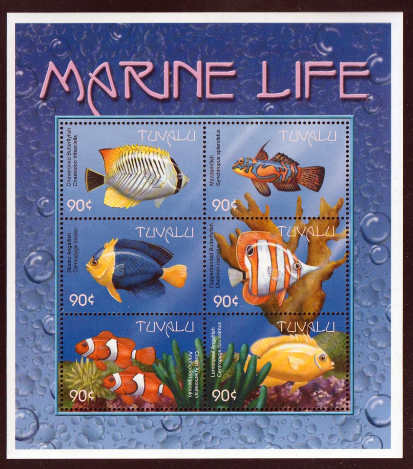 2000 Tuvalu Sc #823 - 90¢  Souvenir Sheet of Exotic Reef Fish - MNH Cv$9 - Image 1 of 1