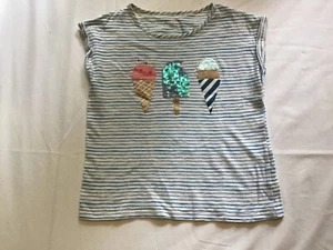 John Lewis Girl’s Blue and White Striped T-Shirt with icecreams age 10 - Picture 1 of 3