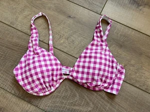 Top bikini acqua dolce rosa e bianco a quadri donna piccolo imbottito con ferretto - Foto 1 di 3