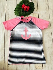 Circo Girl’s Colorful Mock Neck Short Raglan Sleeve Stripes Anchor Rashguard L - Picture 1 of 5