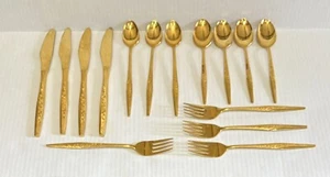 15 Pcs JH Carlyle Golden Bouquet Gold Electroplate Flatware Spoon Fork Knife MCM - Picture 1 of 9