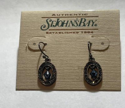 Authentic StJohn'Bay Hematite Dangle Earrings New on Card - Image 1 of 2