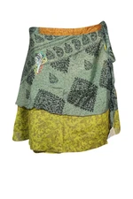 Boho Reversible 2 Layer Sari Wrap Skirt Hippy Magic Silk Wraparound Skirts