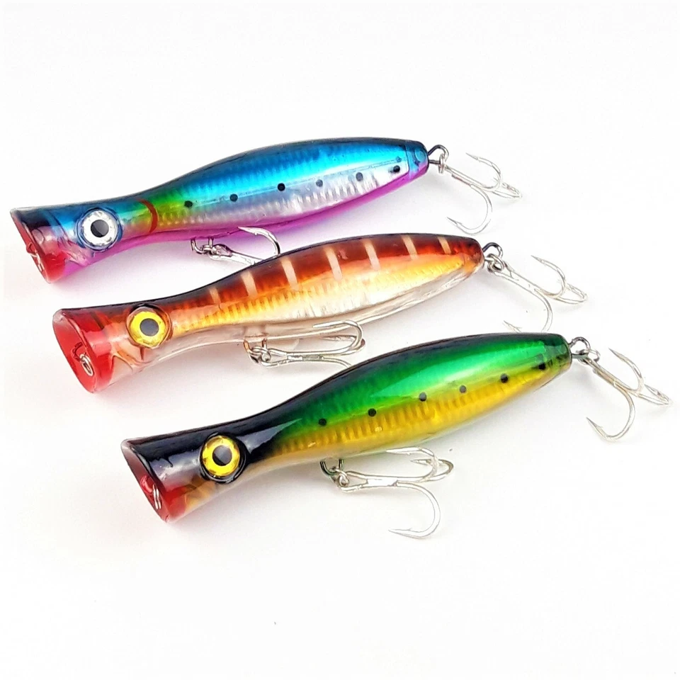 3er Set POPPER BAIT WOBBLER 83g Oberflächen Meeres Trolling Thunfisch Köder - Bild 1 von 1