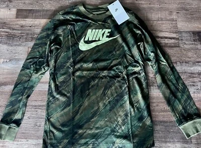 NWT Nike Boys YXL Green Camouflage/Light Green Big Logo L/S Shirt XL - Image 1 of 2