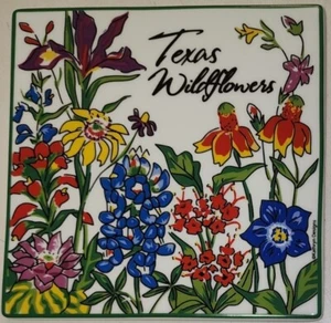 NEW Texas Wildflowers Tile Trivet by Kathryn Designs Cork Back 6" x 6"  - Picture 1 of 3