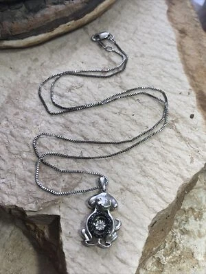 JWBR 925 Sterling Box Chain DOG Puppy Black White Diamond Pendant Necklace 4.5g - Image 1 of 4