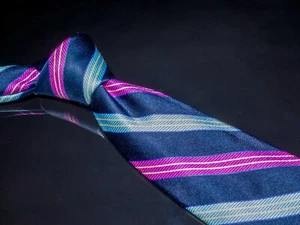 Ike Behar Designer-Krawatte aus Seide marineblau hellblau gestreift für Herren USA - Bild 1 von 5