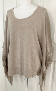 LANE BRYANT Women's 18/20 Poncho Sweater Fringe Oatmeal Color Cotton Rayon Blend - Picture 1 of 11