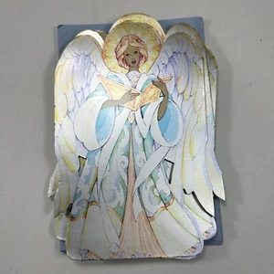 Vintage USA 8.25”H X 26.5”W Shiny Angels Fold Out Christmas Card 6pcs - Picture 1 of 13