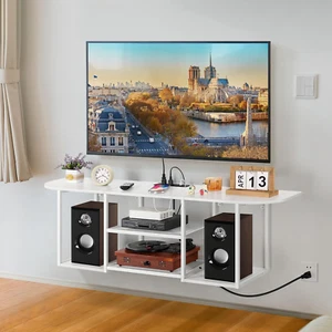 Floating Wall TV Shelf with Charging Station under TV Stand Table Floating Media - Picture 1 of 9