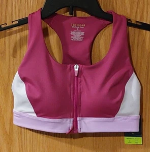 NWT Tek Gear Medium Impact Zip Front Sports Bra sz Small Berry Colorblock -4369 - Picture 1 of 3
