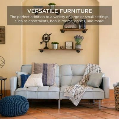 Futon Sofa Bed Sleeper Couch Pull Out Living Room Furniture Bedroom Grey New - Image 1 of 4