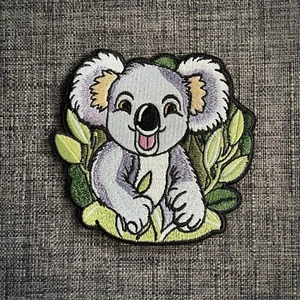 KOALA Cute Bear Australia Gum Leaves 100% Embroidered Patch Badge Motif Iron-On - Picture 1 of 2