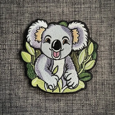 KOALA Cute Bear Australia Gum Leaves 100% Embroidered Patch Badge Motif Iron-On - Image 1 of 2
