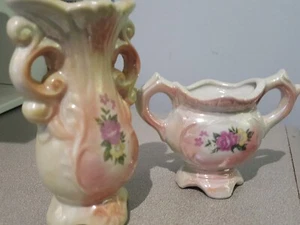 Set Charming VTG "Dime Store" Iridescent Vases Pink-Purple Florals Retro - Picture 1 of 10