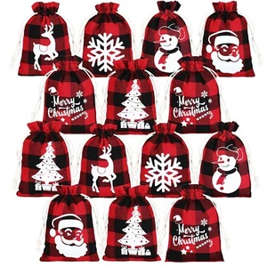 Tegeme 24 Pcs Christmas Gift Bags 4 x 5.5 Inch Buffalo Plaid Drawstring Bags ... - Picture 1 of 7