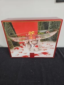 Gorham Winter Follies Snowman Trio Pedestal Platter 9 1/2" Christmas,handpainted - Picture 1 of 3