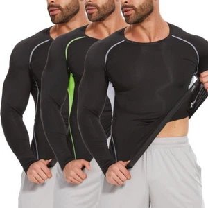 Men Compression Armour Base Layer Top Long Sleeve Thermal Gym Sports Undershirt - Picture 1 of 25