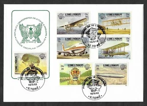 Zeppelin Balloon Boeing 747 Plane Wright Brothers Sao Tome & Principe 1983 FDC - Picture 1 of 1